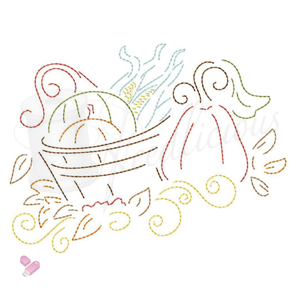 Fall Harvest Line Art Machine Embroidery File