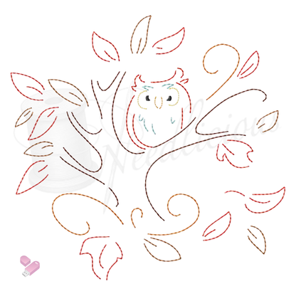 Owl in Tree Line Art Machine Embroidery File