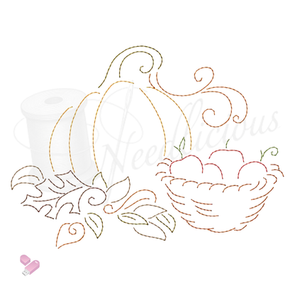 Pumpkin & Apples Line Art Machine Embroidery File
