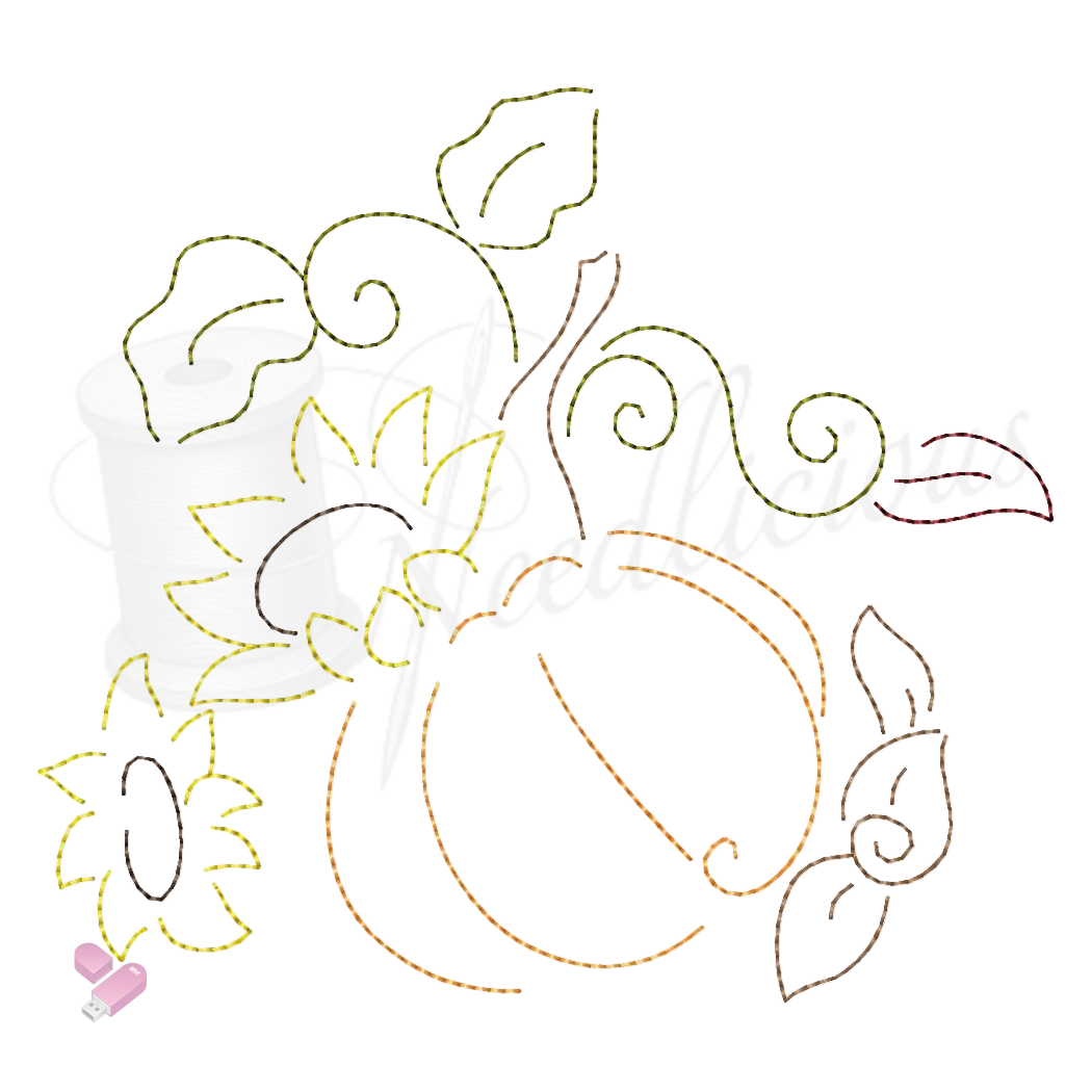 Pumpkin & Sunflowers Line Art Machine Embroidery File