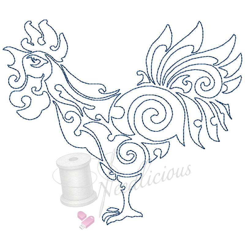 Bluework Power Rooster 2 Machine Embroidery File