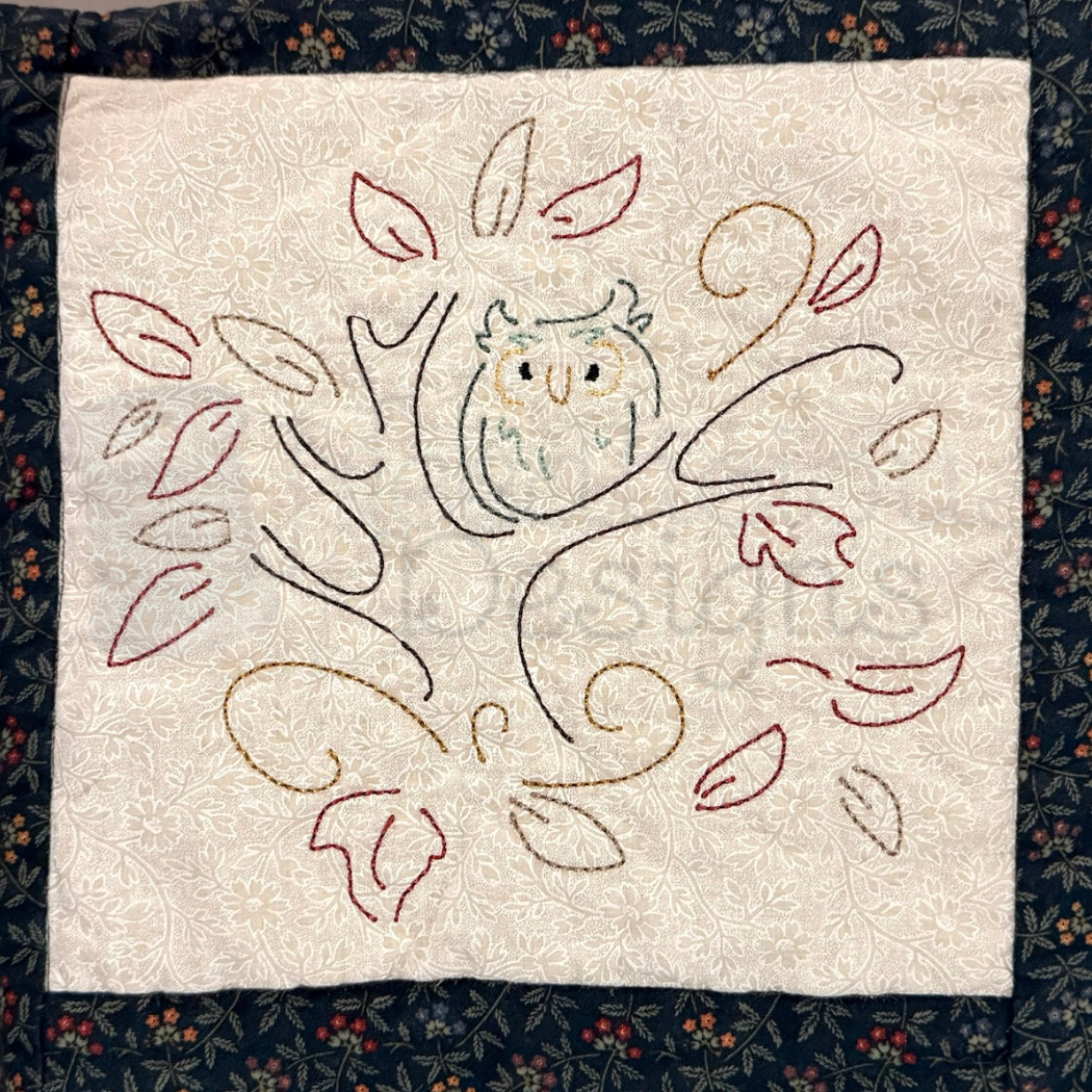 Owl in Tree Line Art Machine Embroidery File